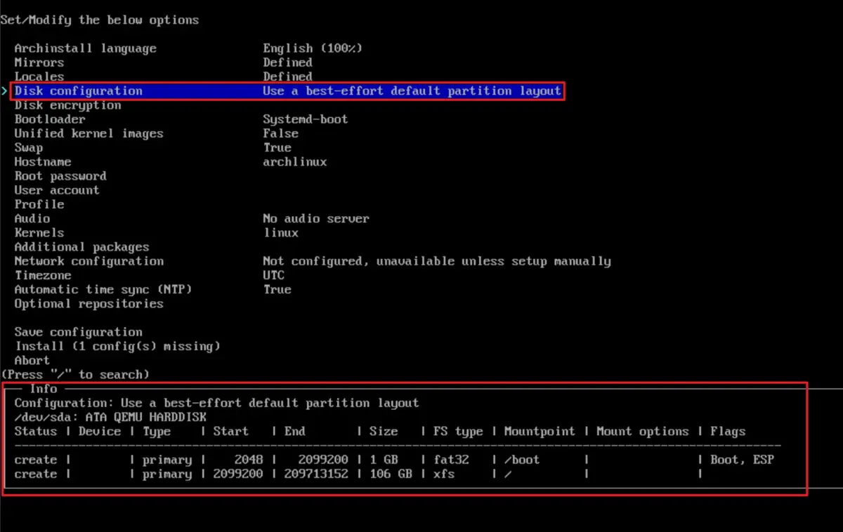 使用 archinstall 腳本,快速搞定 Arch Linux 安裝!簡單又高效的安裝方法! 14 archinstall diskconfig05