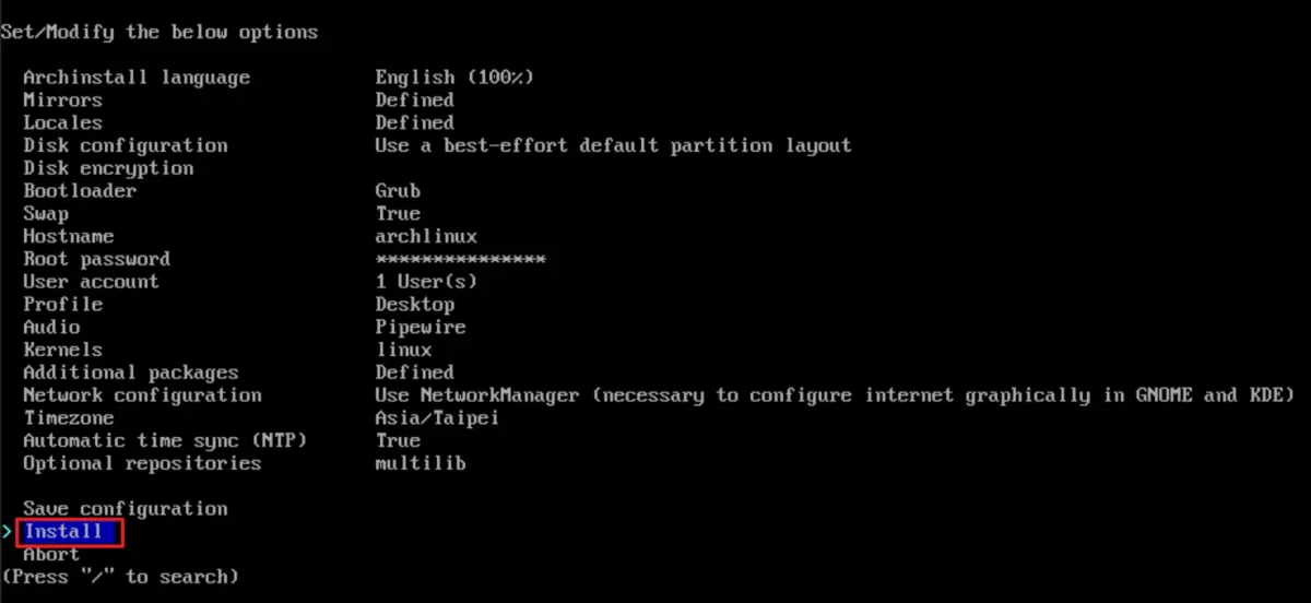 使用 archinstall 腳本,快速搞定 Arch Linux 安裝!簡單又高效的安裝方法! 30 archinstall install01