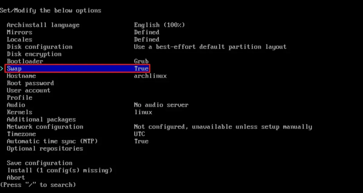 使用 archinstall 腳本,快速搞定 Arch Linux 安裝!簡單又高效的安裝方法! 16 archinstall swap